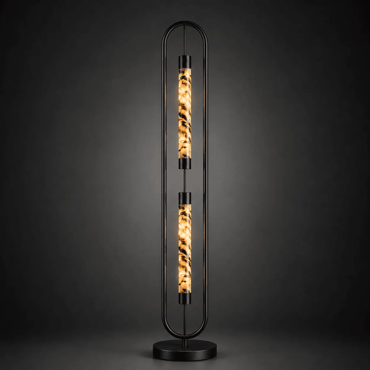 Alabaster Oval Frame Floor Lamp – 2-Light Natural Stone Tower 4 Alabaster oval frame floor lamp warm amber glow through stone on dark background – Jagmag Lights