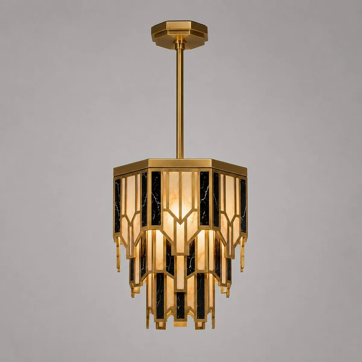 Art Deco pendant light with brass frame and alabaster-style panels for dining room – Jagmag Lights