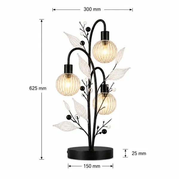 Crystal berry botanical table lamp dimensions — 625 mm total height, 300 mm total width, Ø150 mm base diameter, 25 mm base height
