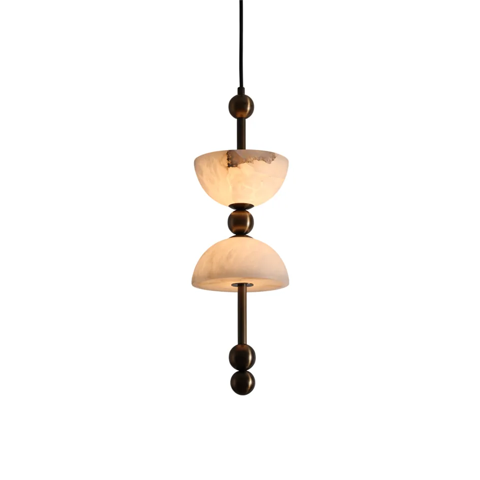 Double alabaster pendant light with two natural alabaster domes and antique bronze metal – Jagmag Lights