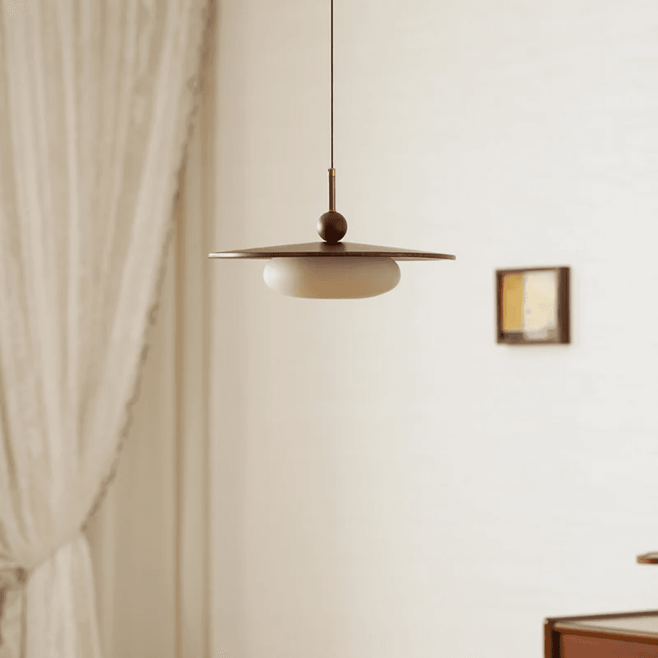 Wood and Alabaster Pendant Light – Teak Disc & Glowing Stone 35 cm | Jagmag Lights 19 Wood and alabaster pendant light in a warm minimalist interior corner – Jagmag Lights
