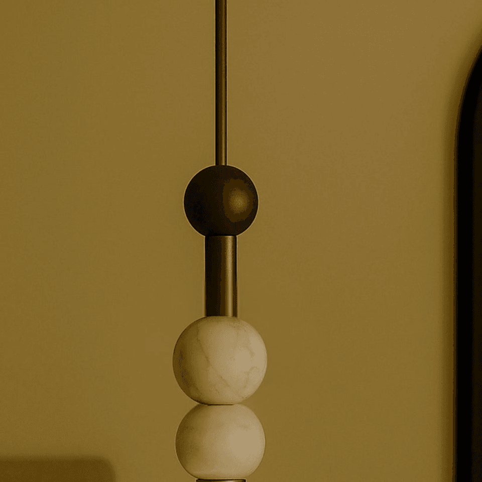 Alabaster Beaded Pendant Light – 44 cm Brass Stem | Jagmag Lights 4 Antique brass ball and stem detail above the alabaster beads