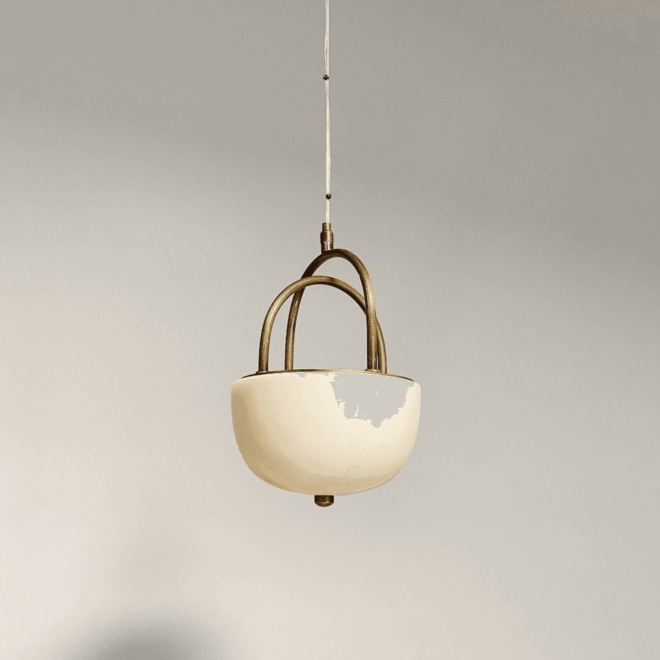 Alabaster Bowl Pendant Light – 18 cm Brass Cradle | Jagmag Lights 2 Alabaster bowl pendant light with four antique-brass arches over a cream stone bowl