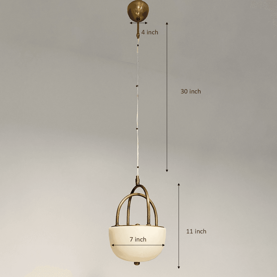 Alabaster Bowl Pendant Light – 18 cm Brass Cradle | Jagmag Lights 7 Dimension drawing of the alabaster bowl pendant light: 7 inch bowl, 11 inch fixture, 30 inch drop