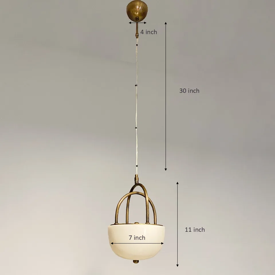 Alabaster Bowl Pendant Light – 18 cm Brass Cradle | Jagmag Lights 7 Dimension drawing of the alabaster bowl pendant light: 7 inch bowl, 11 inch fixture, 30 inch drop