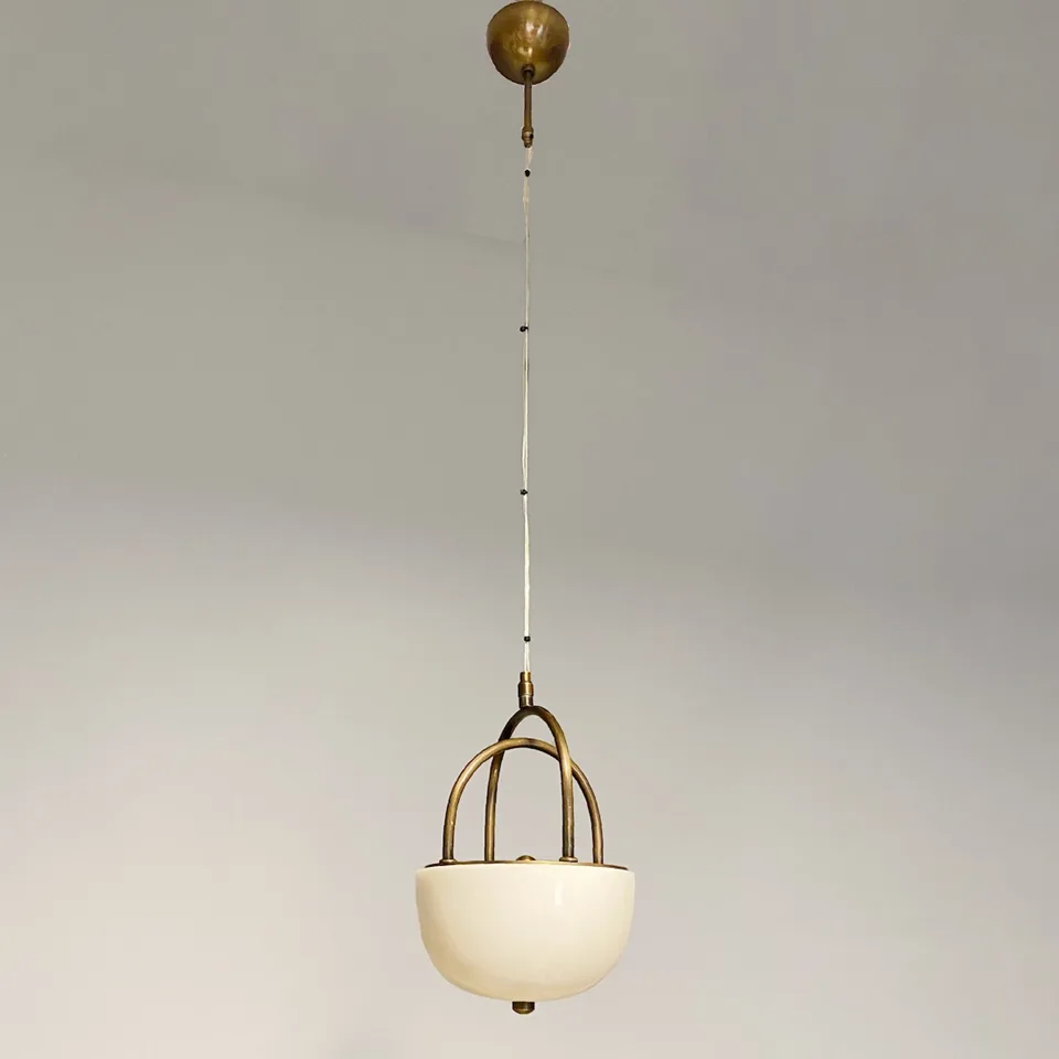 Alabaster Bowl Pendant Light – 18 cm Brass Cradle | Jagmag Lights 5 Full drop of the alabaster bowl pendant light from its round brass ceiling canopy