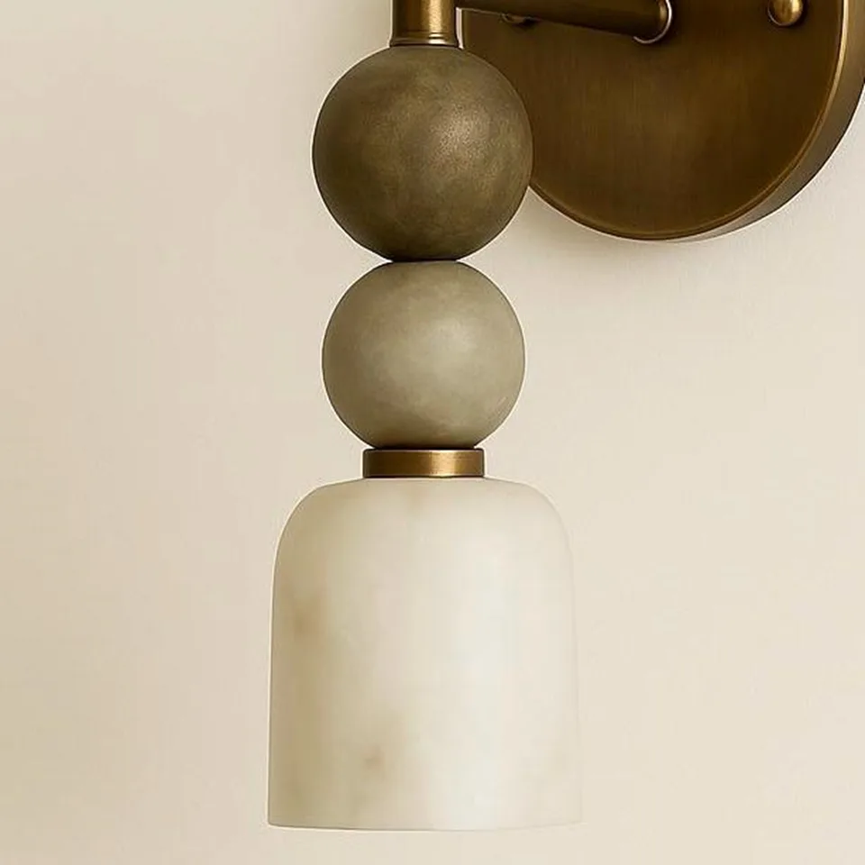 Alabaster Vanity Light – 16″ Stone Bead Sconce | Jagmag Lights 5 Close-up of the alabaster dome shade and the stone bead above it