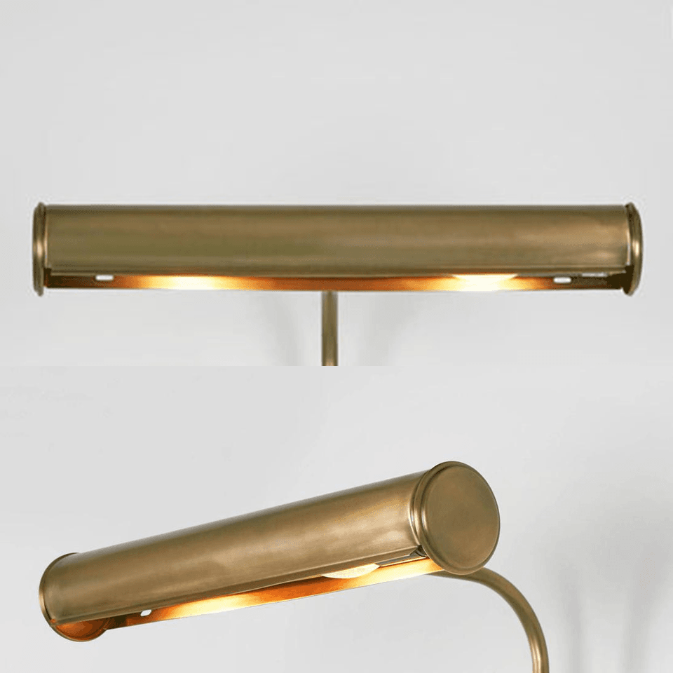 Brass Picture Light – 400 mm Stone Ball Art Sconce | Jagmag Lights 5 Underside of the brass picture light tube showing the two E14 lamp holders