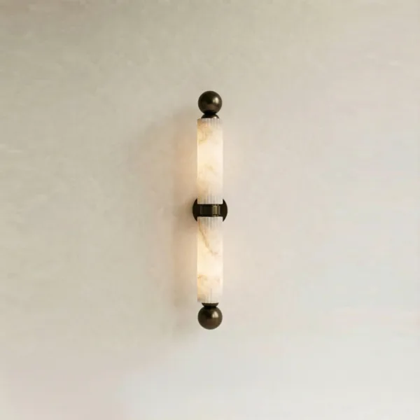 Fluted Alabaster Wall Light – Twin Tube Bronze, 50 cm | Jagmag Lights — 3D preview