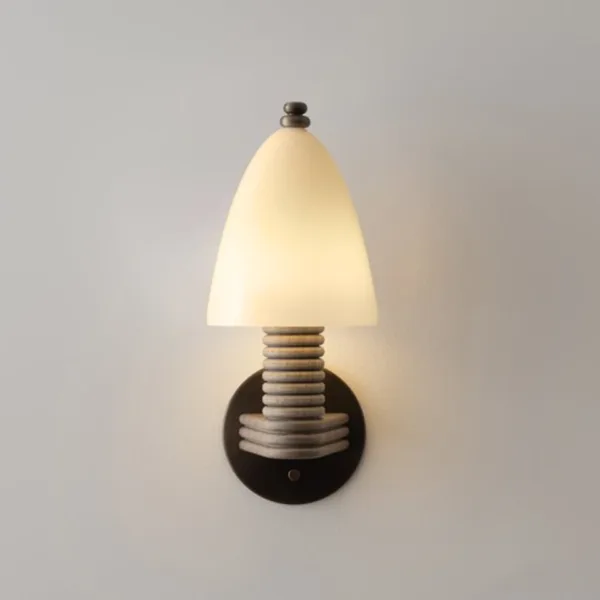 Wooden Wall Sconce – Fluted Wood Arm, Opal Borosilicate Glass Dome, 32 cm — 3D preview