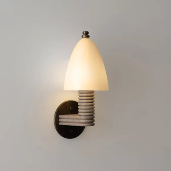 Fluted Wood Wall Light – Opal Glass Dome Sconce, 32 cm | Jagmag Lights — 3D preview
