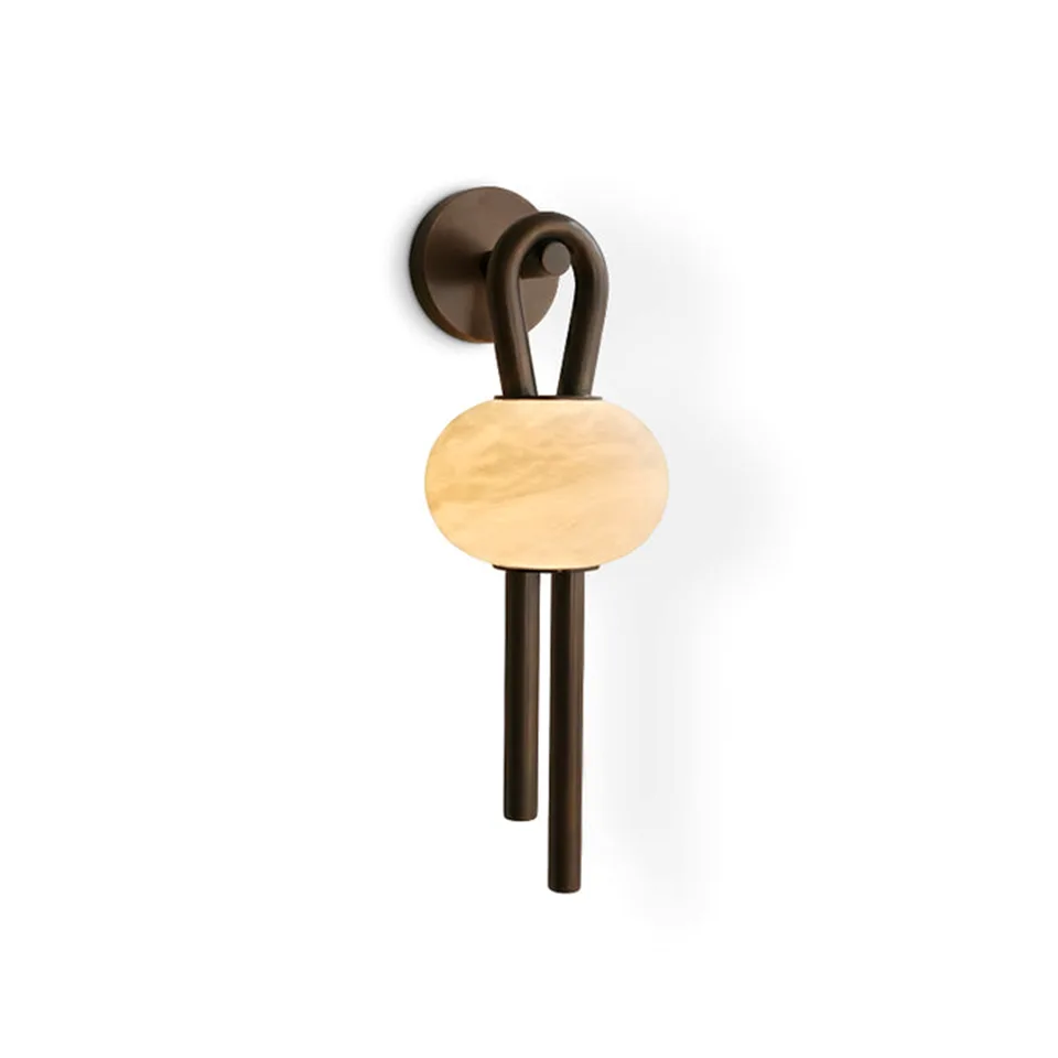 Oval Alabaster Wall Light – 53 cm Natural Stone & Bronze | Jagmag Lights 7 Oval alabaster wall light front view showing the stone oval, looped bronze arm and round wall plate