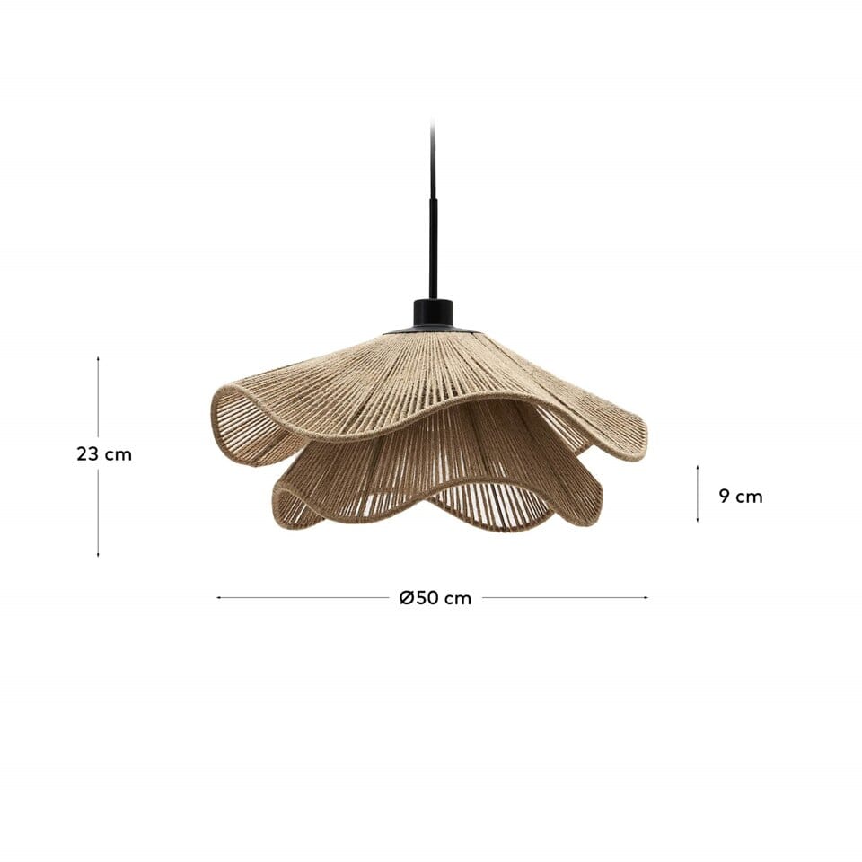 Rope Pendant Light – Raffia Paper Rope, Scalloped 50 cm 5 Rope pendant light dimension drawing showing 50 cm diameter and 23 cm height