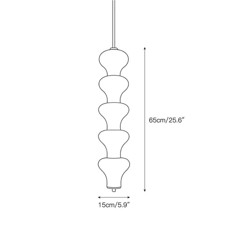 Sculptural Alabaster Pendant Light – 65 cm Stacked Stone | Jagmag Lights 8 Dimension drawing of the sculptural alabaster pendant light, 65 cm tall and 15 cm wide