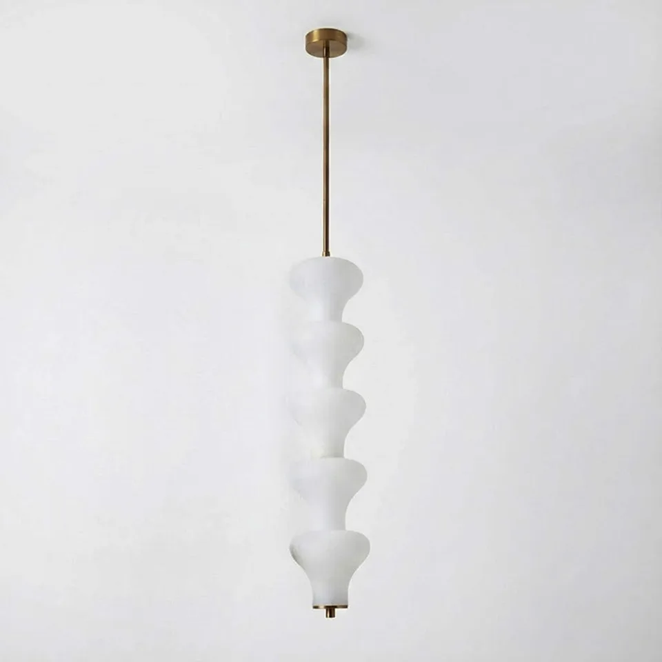 Sculptural Alabaster Pendant Light – 65 cm Stacked Stone | Jagmag Lights 3 Full 65 cm drop of the sculptural alabaster pendant light on a slim brass rod