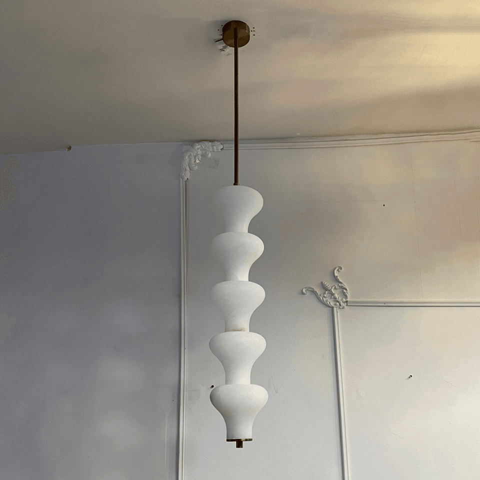 Sculptural Alabaster Pendant Light – 65 cm Stacked Stone | Jagmag Lights 6 Sculptural alabaster pendant light hung in a period room with cornice detailing