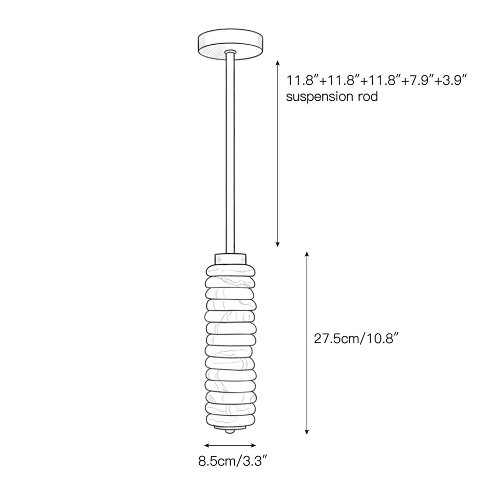 Stacked Alabaster Pendant Light – 27.5 cm Ring Column | Jagmag Lights 11 Stacked alabaster pendant light dimension drawing - 27.5 cm tall, 8.5 cm wide, rod lengths listed