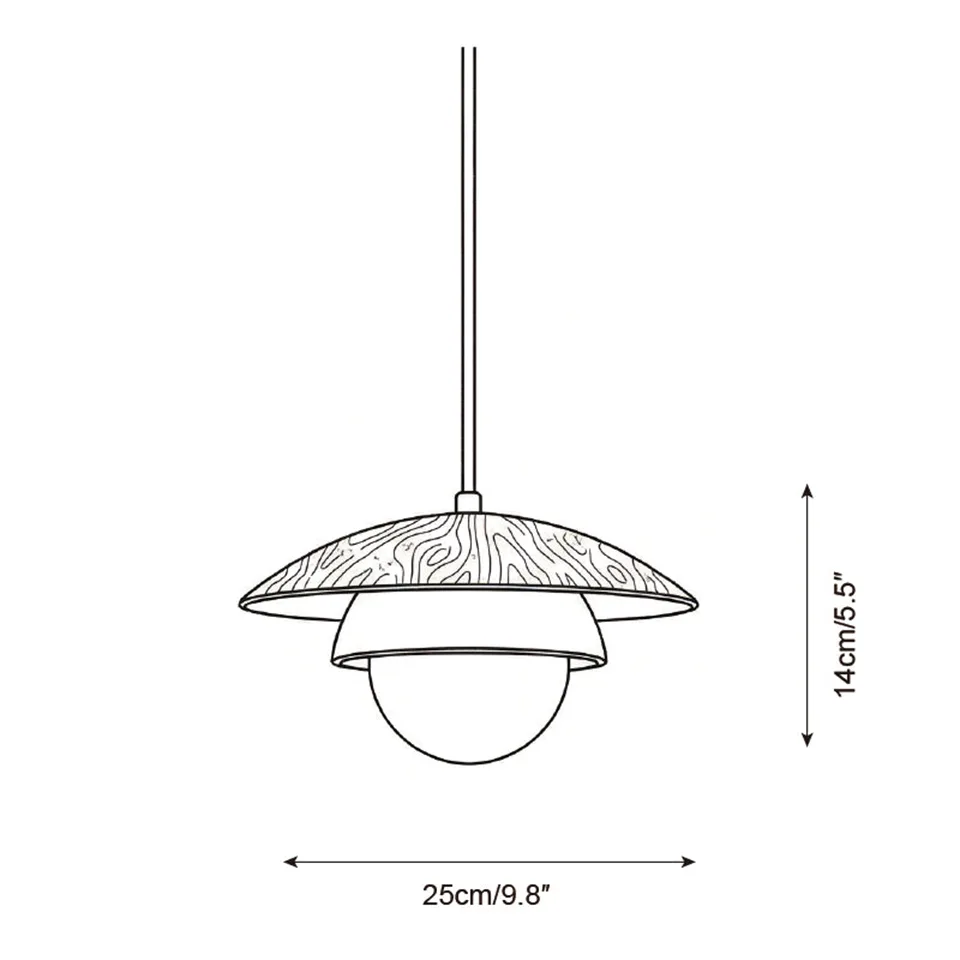Travertine Saucer Pendant Light – Stone Disc, Rust Collar & Opal Globe, 25 cm | Jagmag Lights 10 Dimension drawing: 25 cm diameter and 14 cm height travertine saucer pendant light - Jagmag Lights