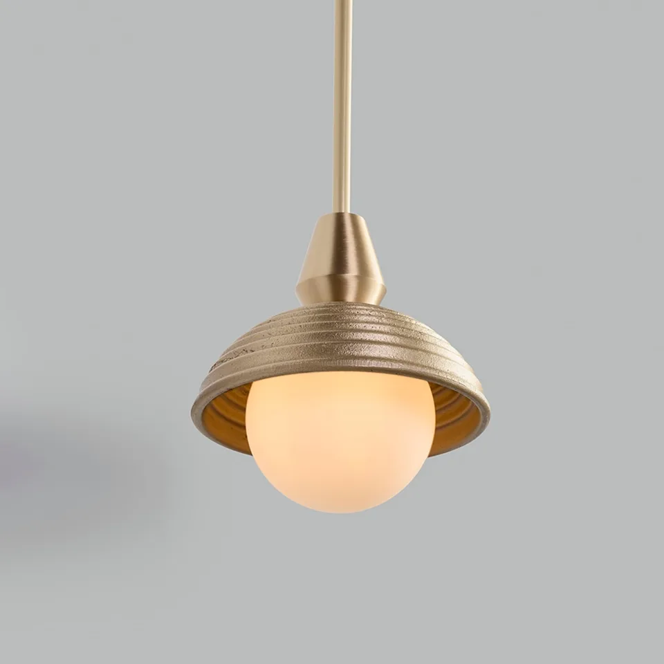 Gooseneck Wall Light – Reeded Dome & Opal Glass Ball, 90 cm | Jagmag Lights 5 Close-up of the reeded dome shade cradling an opal borosilicate glass ball on the gooseneck wall light