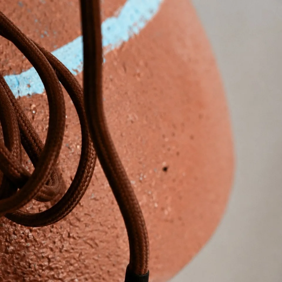 Terracotta Resin Pendant Light – Hand-Painted Dome, 35 cm | Jagmag Lights 11 Close-up of the braided fabric cord and textured terracotta surface of the pendant light