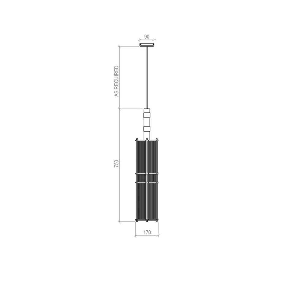 Reeded Glass Lantern Pendant – Brass Cage, 75 cm | Jagmag Lights 6 Reeded glass lantern pendant dimension drawing: 750 mm tall, 170 mm wide, 90 mm canopy, drop to order