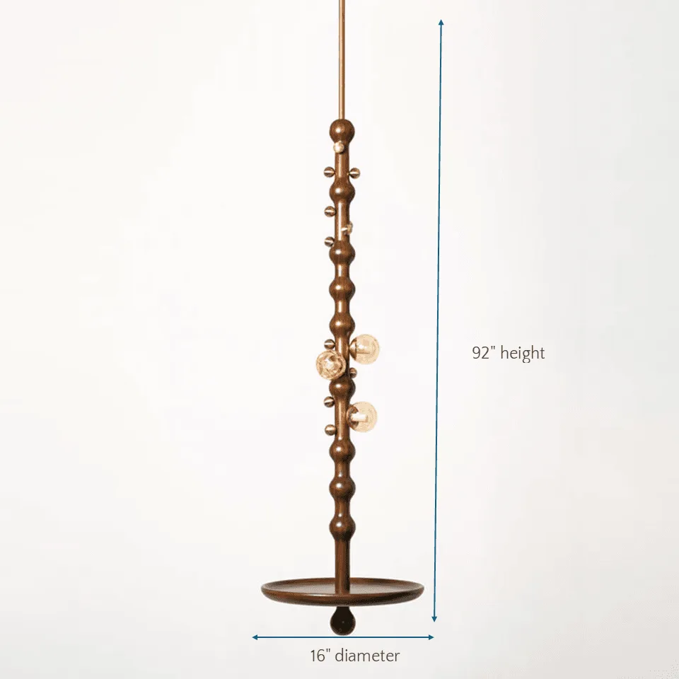 Stem Pendant Light – Sculpted Reclaimed Teak with Amber Glass Globes & Side Table | Jagmag Lights 7 Stem pendant light dimension diagram: 16-inch (40 cm) plate diameter and 92-inch (234 cm) total height