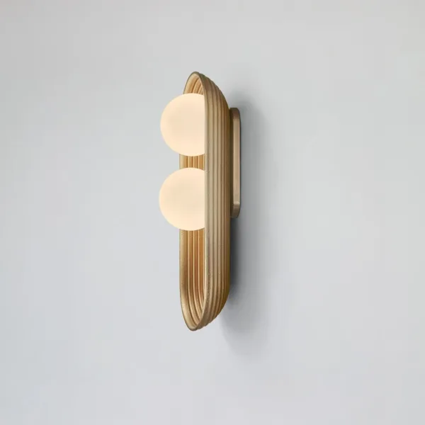 Twin Oval Wall Light – Reeded Wood & Opal Glass, Matt Gold or Bronze | Jagmag Lights — 3D preview