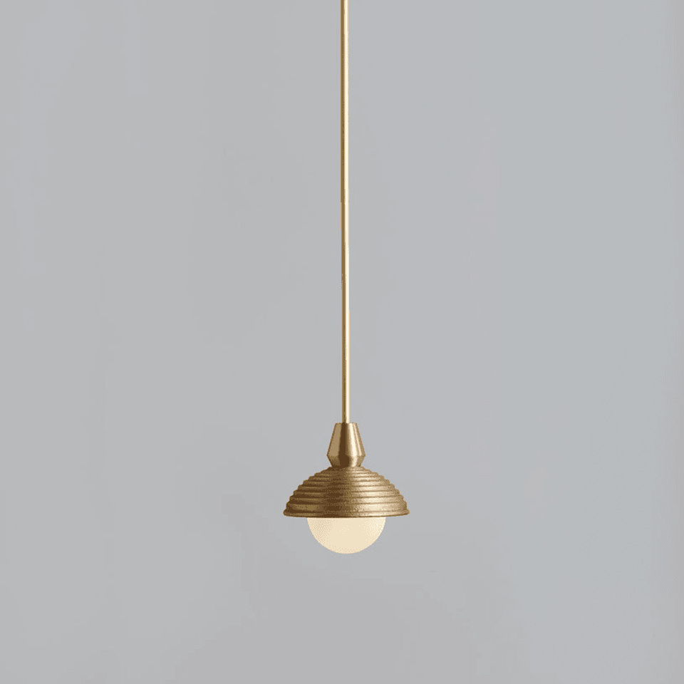 Wood Pendant Light – Reeded Matt-Gold Dome & Opal Glass Ball | Jagmag Lights 4 Wood pendant light on a short brass drop, reeded gold dome and opal glass ball