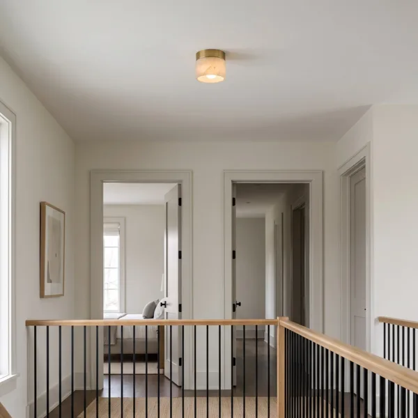 Hallway ceiling light: small alabaster cylinder on a landing ceiling