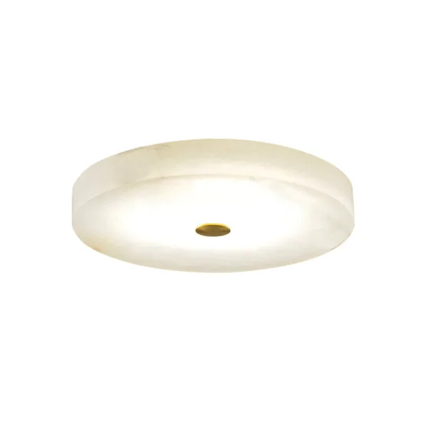 Round alabaster disc ceiling light on a white background