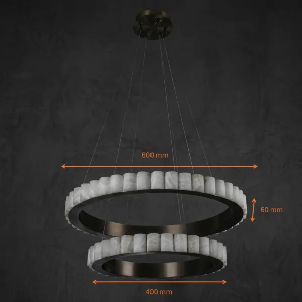 Alabaster double ring chandelier dimensions, 600 mm and 400 mm rings