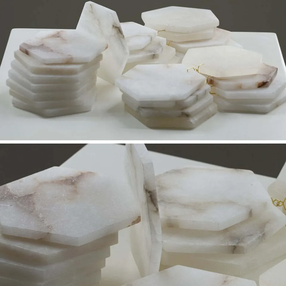 Alabaster Hexagon Chandelier 10 Natural alabaster hexagon tiles used in the chandelier
