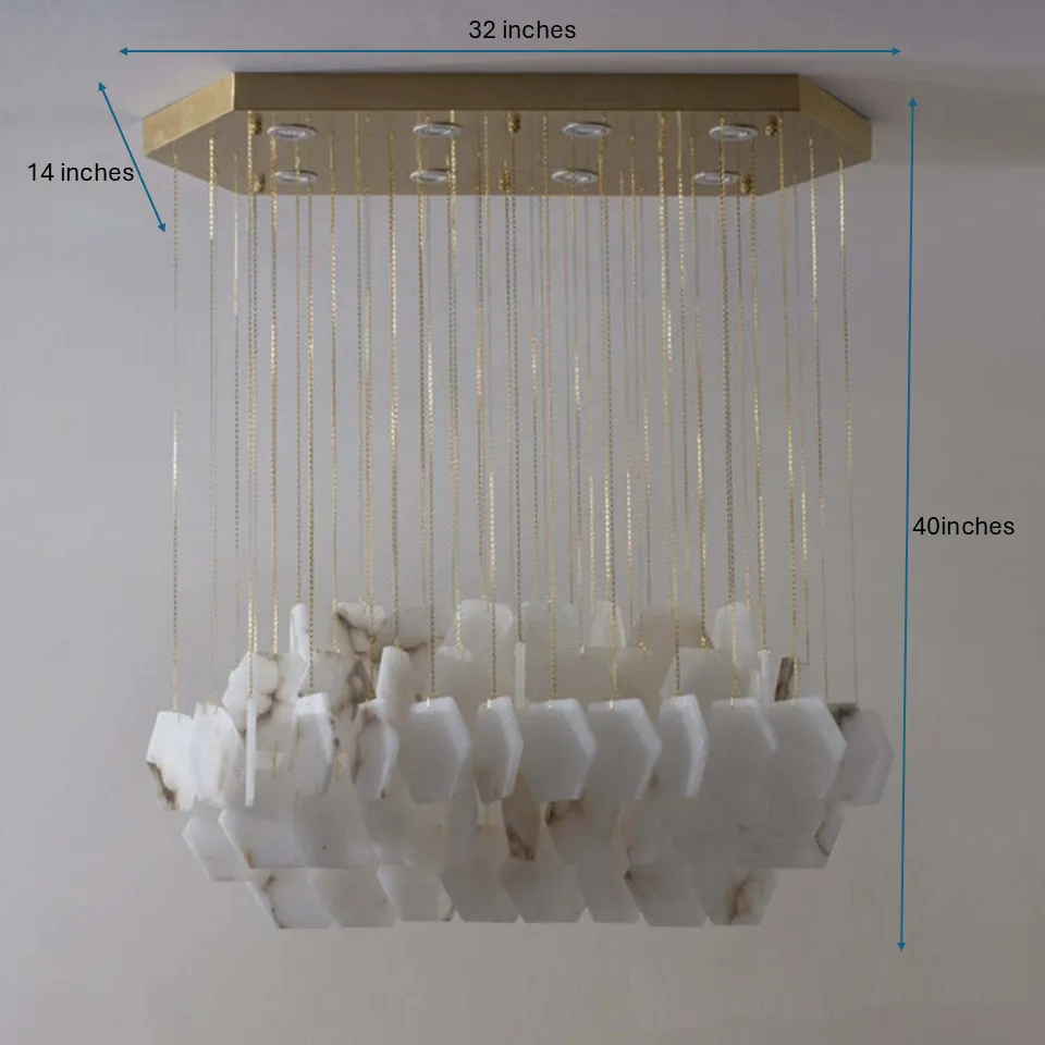 Alabaster Hexagon Chandelier 12 Rectangular alabaster hexagon chandelier dimensions, 32 x 14 inches, 40 inches tall