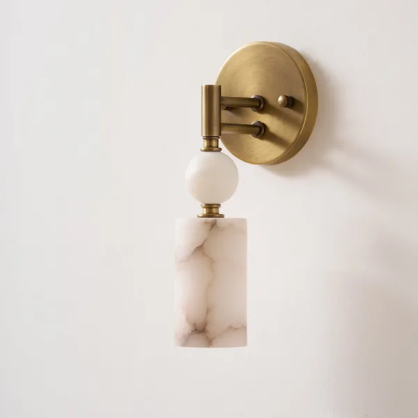 Unlit alabaster pendant wall light showing grey veining in the stone