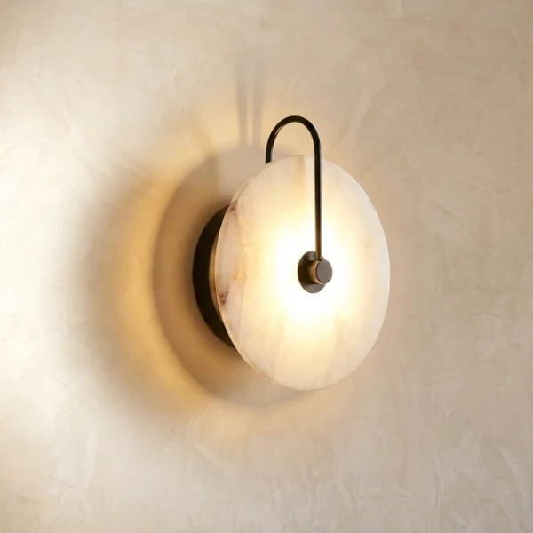 Alabaster Plug-In Wall Lamp – Gold or Black Disc Sconce, 25 cm — 3D preview