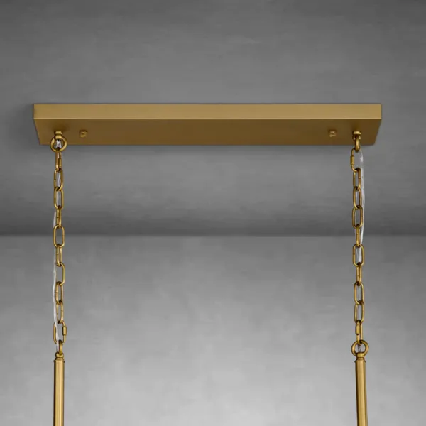 Linear alabaster tube chandelier rectangular brass canopy and two chains