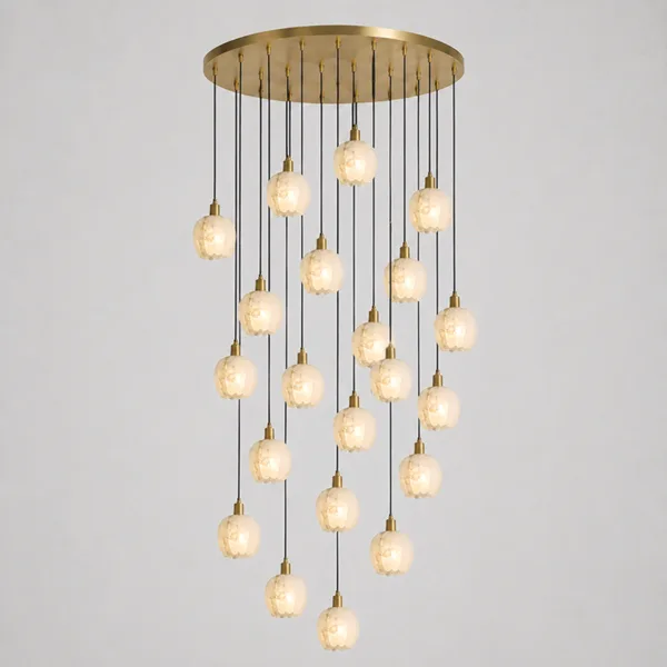 Alabaster tulip chandelier cluster of white alabaster shades hanging at different heights