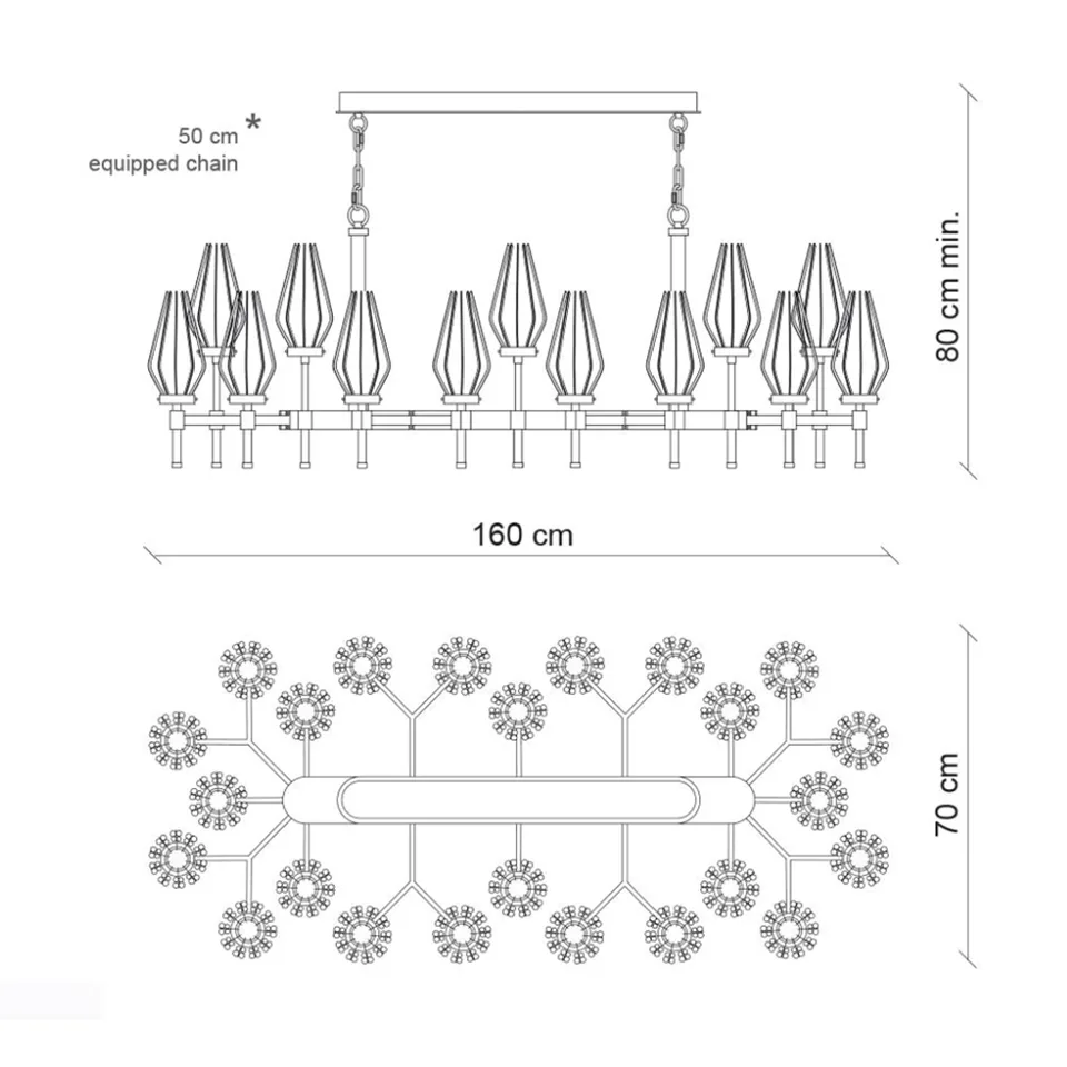 Beaded Rectangular Chandelier 13 Beaded rectangular chandelier dimensions, 160 cm long, 70 cm wide, 80 cm high