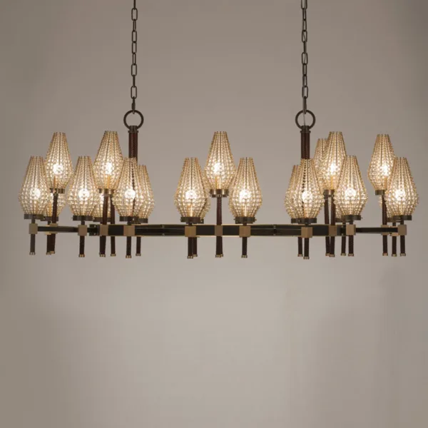 Full length of the beaded rectangular chandelier, 24 shades