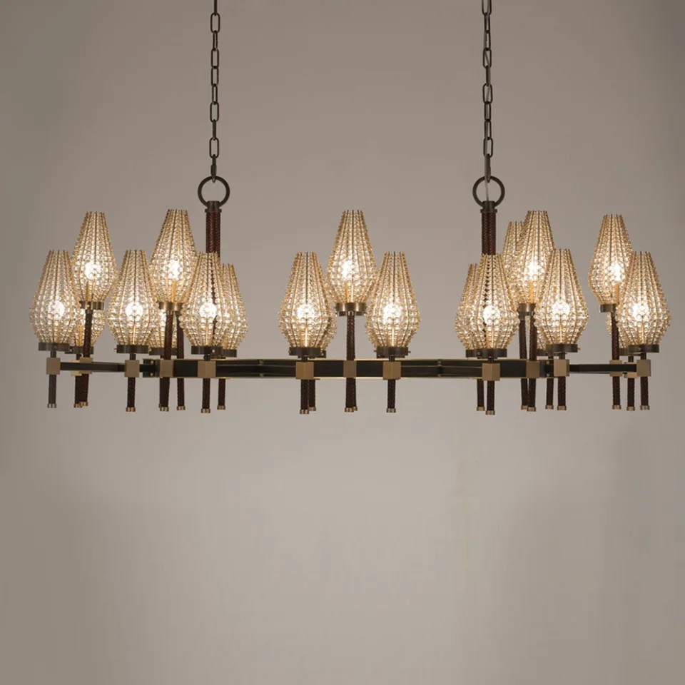 Beaded Rectangular Chandelier 8 Full length of the beaded rectangular chandelier, 24 shades