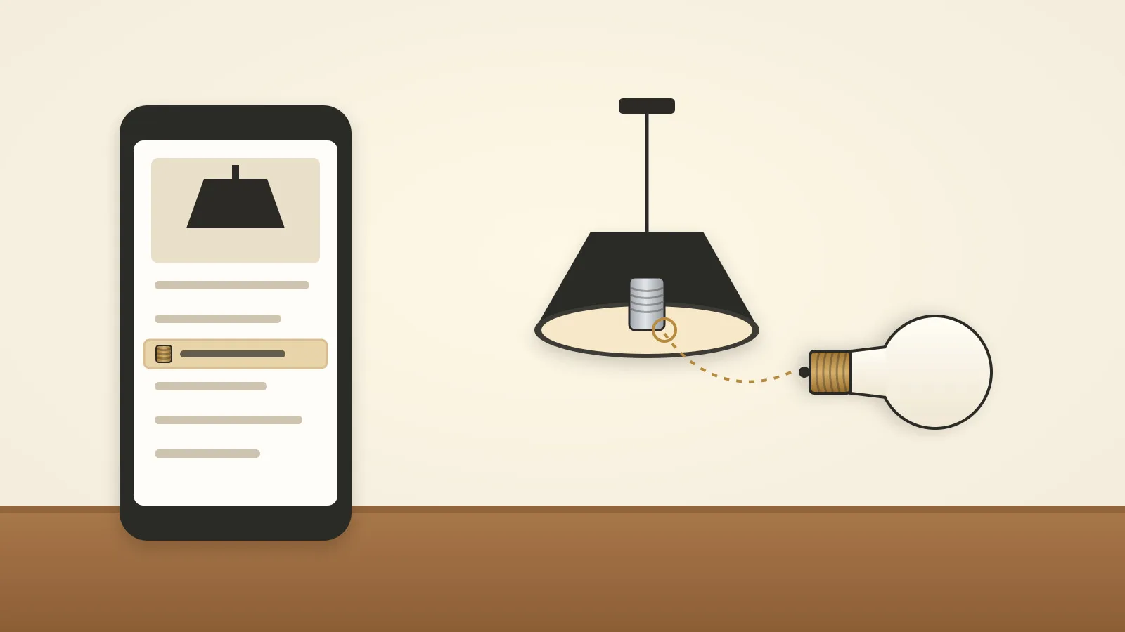 Checking bulb holder types before you buy: the holder line on a phone listing matched to the holder in a pendant shade (illustration)