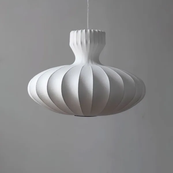 White onion-dome cocoon pendant light, full product view on a slim cord