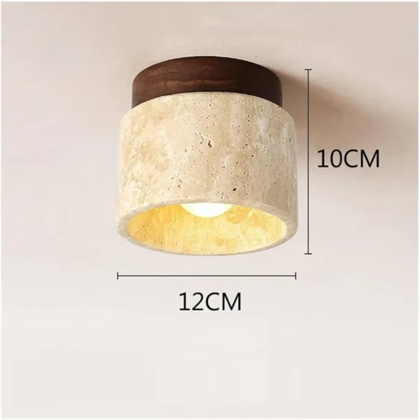 Dimension drawing of the travertine drum ceiling light: 12 cm wide and 10 cm tall