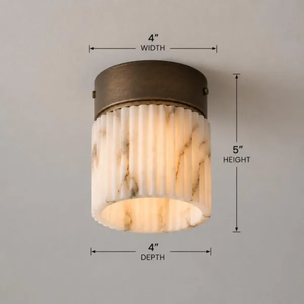 Fluted light dimensions: 10 cm (4 in) wide, 10 cm (4 in) deep and 13 cm (5 in) tall