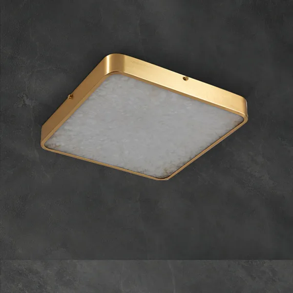 Unlit square alabaster ceiling light showing the natural stone