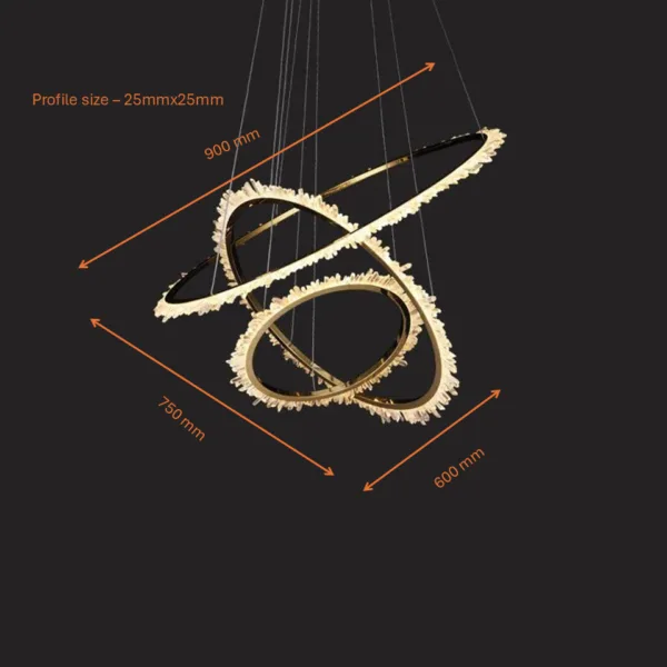 3 ring crystal chandelier dimensions, 600, 750 and 900 mm rings