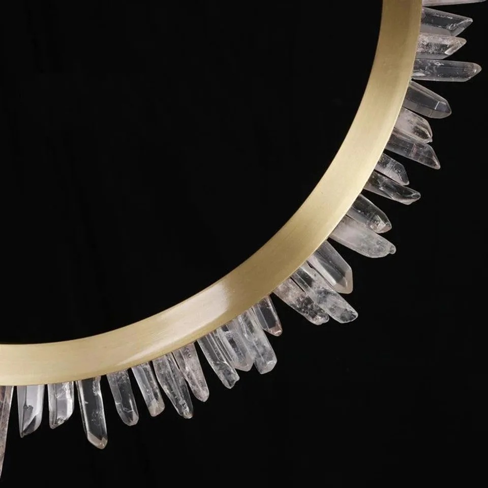 Modern Crystal Ring Chandelier 9 Brushed brass ring with clear crystal points, close-up