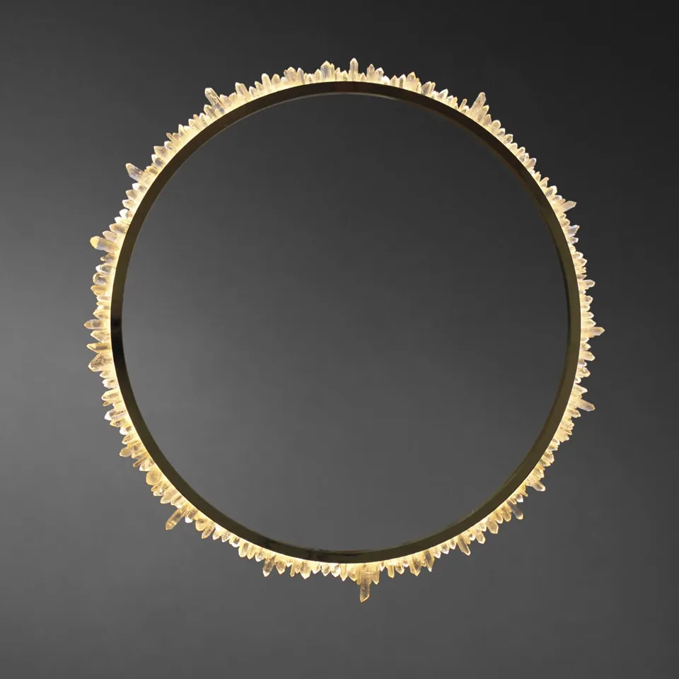 Modern Crystal Ring Chandelier 4 Modern crystal ring chandelier seen from below, glowing crystal band