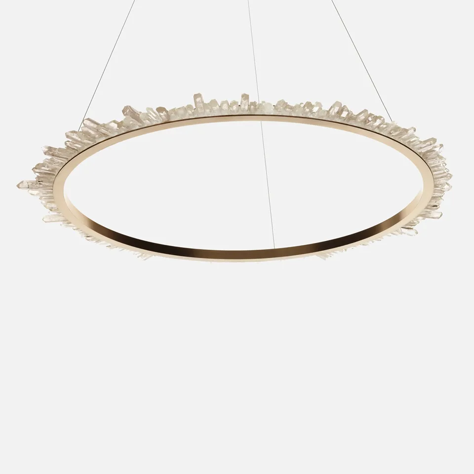 Modern Crystal Ring Chandelier 7 Modern crystal ring chandelier unlit, brass ring and clear crystal points
