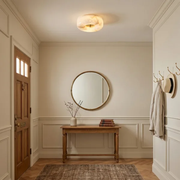 Alabaster pebble ceiling light in a front entrance